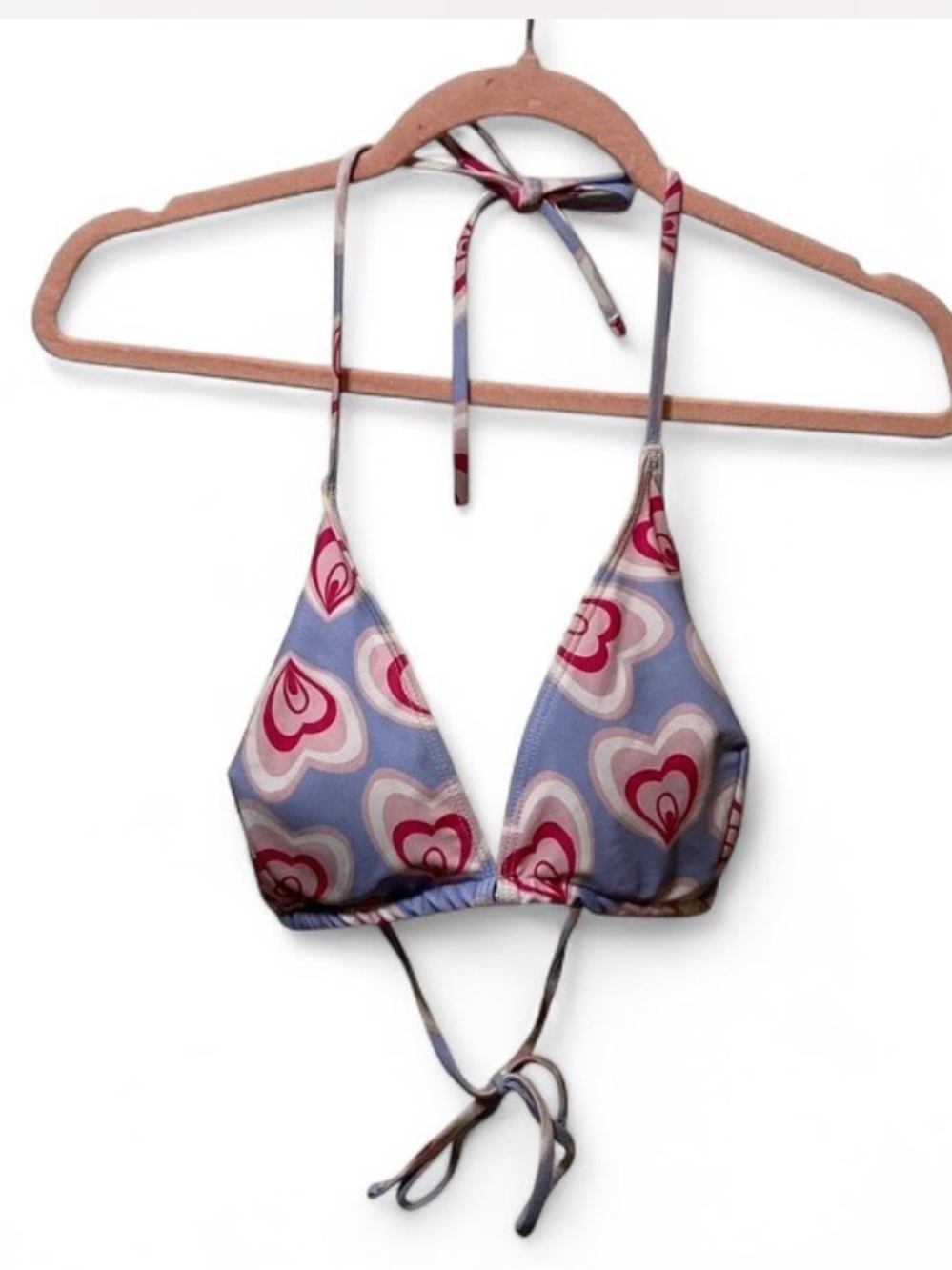 Women’s Heart-Print Triangle Bikini Top - Lavender/Pink